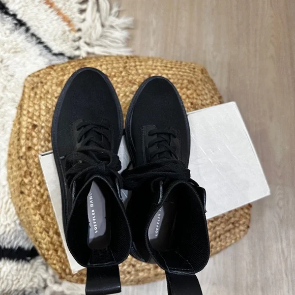 ⭐ Loeffler Randall Combat Boots — Black Canvas & Leather — Size 8 - Picture 5 of 16